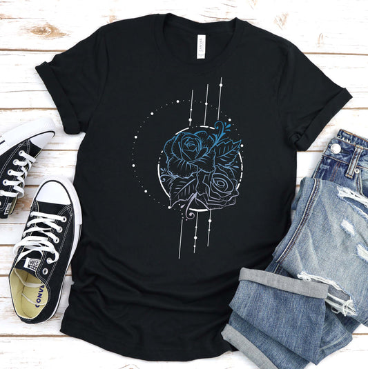 Mountains flower heather black short sleeve tee