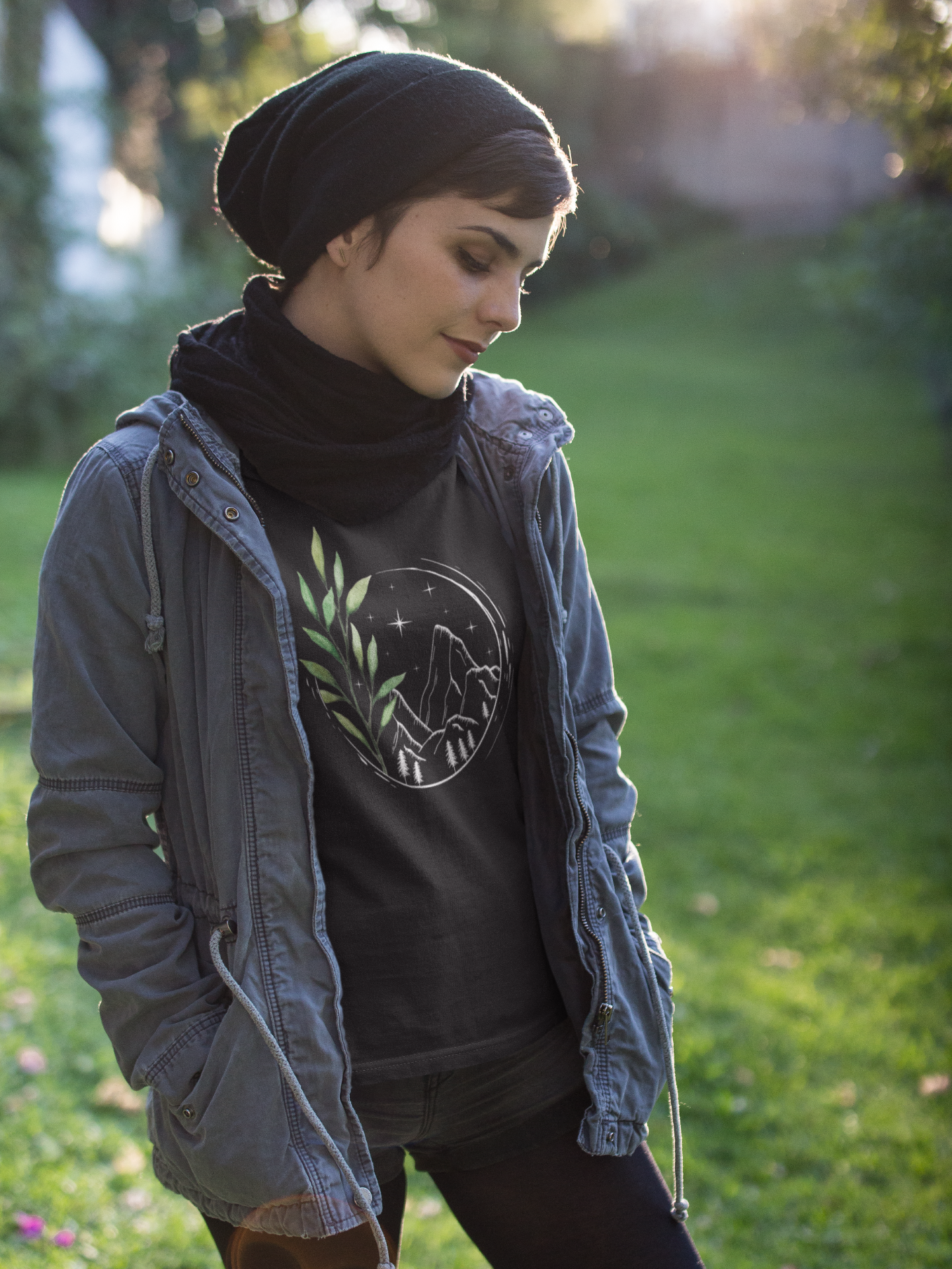 girl wearing Mountain branch tee