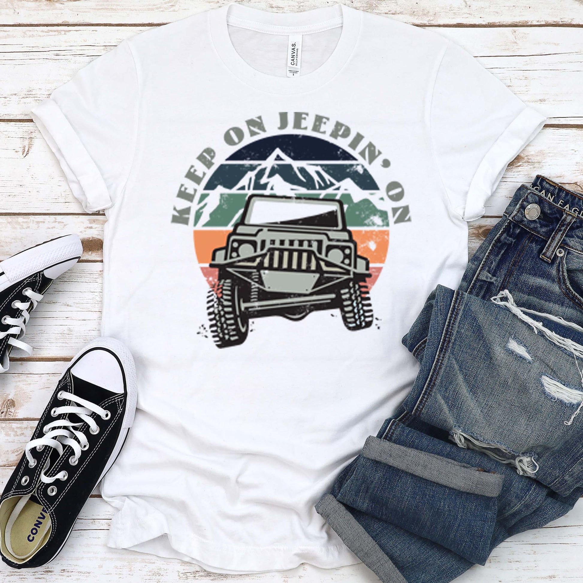 Keep on Jeepin on jeep mountains short sleeve unisex shirt white