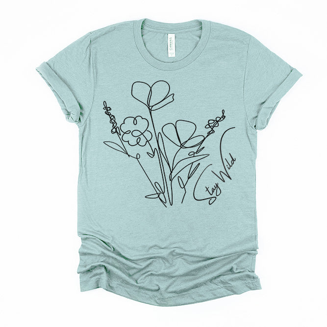 stay wild wildflower short sleeve unisex fit tee shirt heather blue