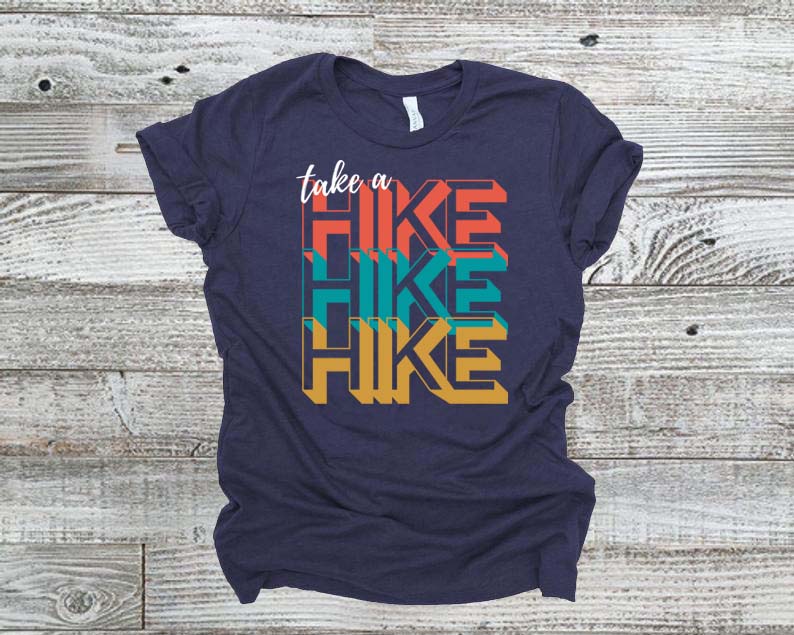Take a hike heather navy blue short sleeve tee