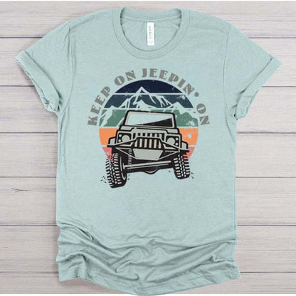 Keep on Jeepin on jeep mountains short sleeve unisex shirt heather dusty blue