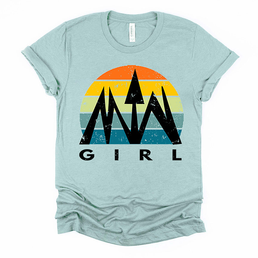 Mtn Girl Sunset Tee heather blue short sleeve