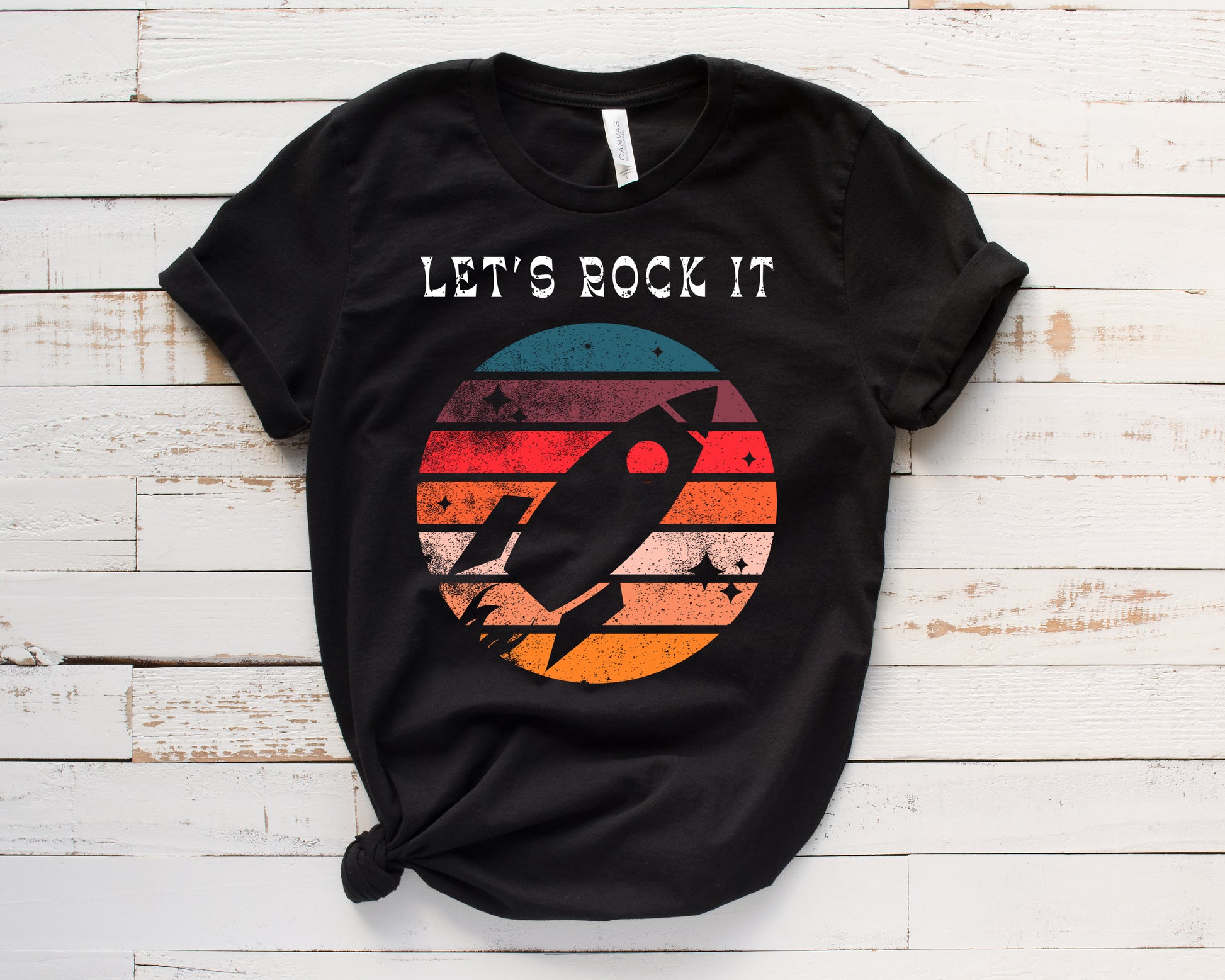Let's Rock It black unisex rocket shirt unisex tee