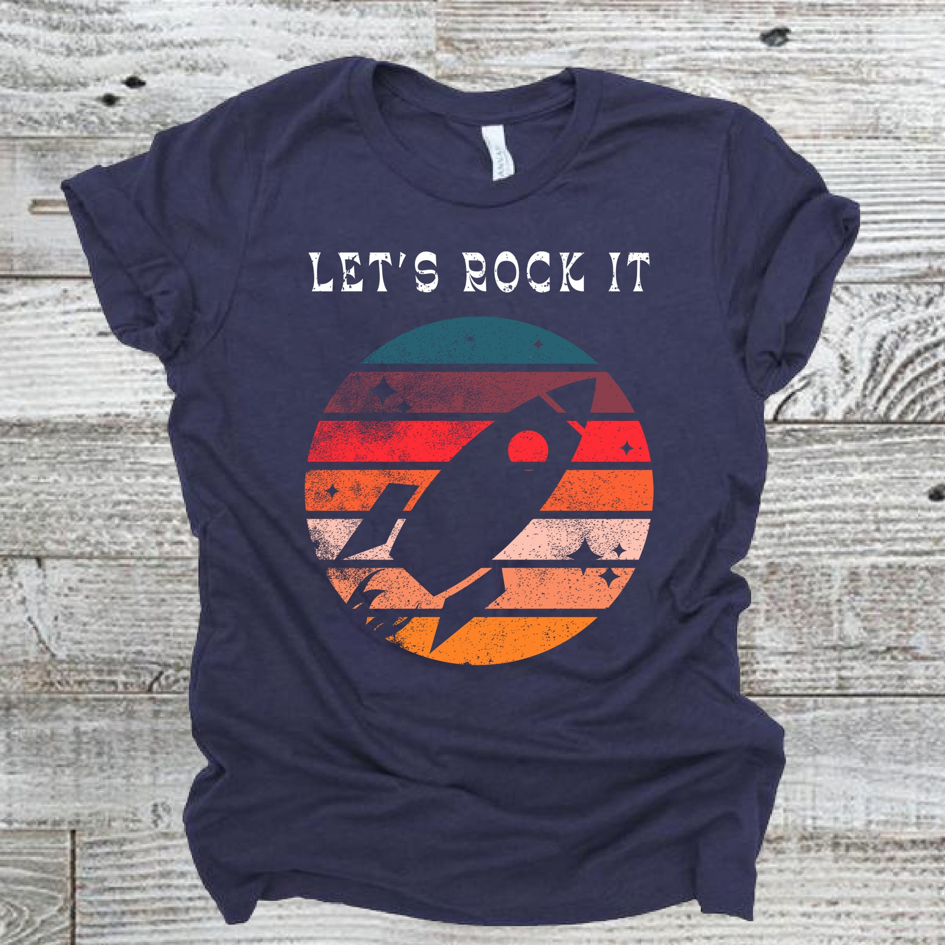 Let's Rock It heather navy rocket unisex short sleeve tee
