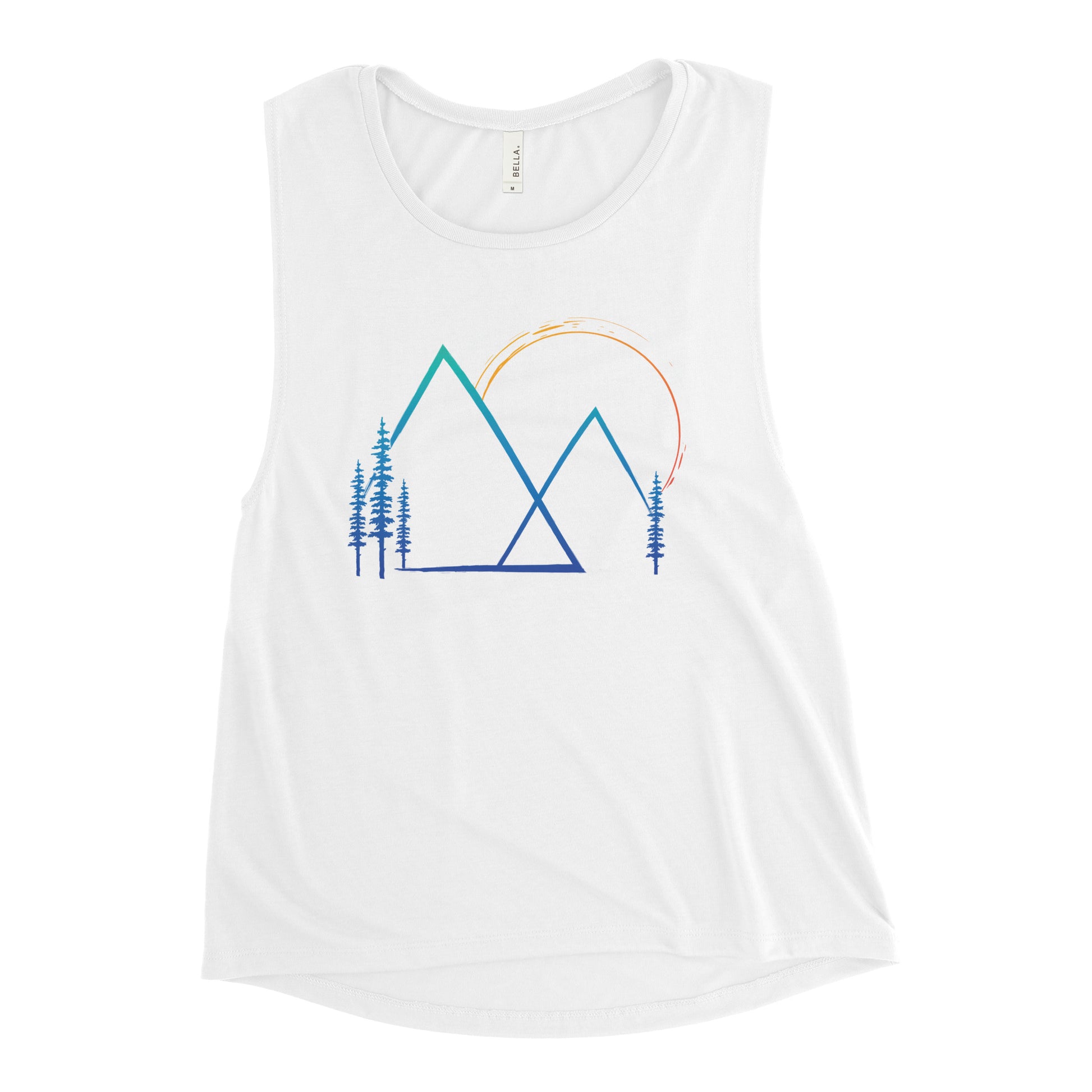 Colorful mountain sunset muscle tank white